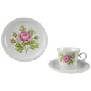 Kaffeetasse Kaffeegedeck Kaffeeset Komplett 3tlg Schumann Arzberg Reliefrand rosa Rose gebraucht - akzeptabel