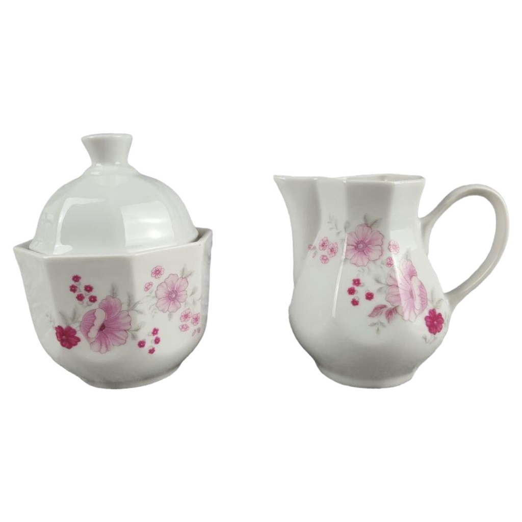 Zuckerdose und Milchkännchen Atelier Porzellan rosa Blumen