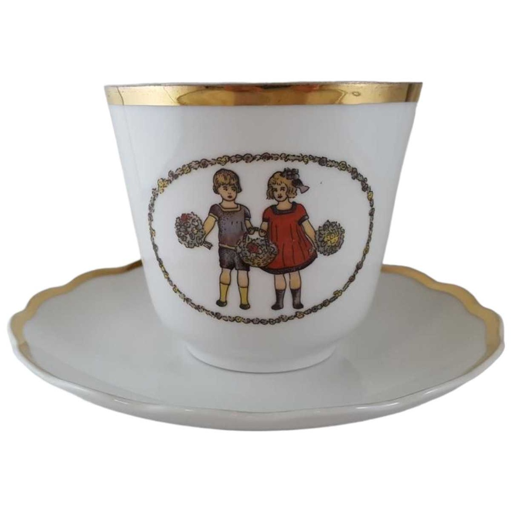 [45812556] Teetasse Tasse mit Untertasse Goldrand Seltmann Weiden Vohenstrauß Kinder Blumen gebraucht - gut