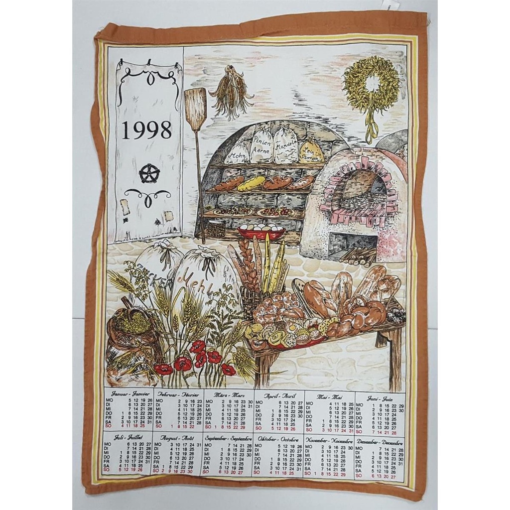 [458128393] Geschirrtuch Küchentuch Handtuch Kalender L 42 B 61 1998 Brotzutaten gebraucht-gut