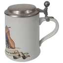 Dr. Merkle Atelier Bierkrug Zinndeckel Porzellan mit Motiv H 15,8 cm