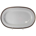 Servierplatte Speiseplatte Fleischplatte Steakplatte 34,5x22 cm Zeh Scherzer Reliefdekor Platinrand Weiß gebraucht - gut