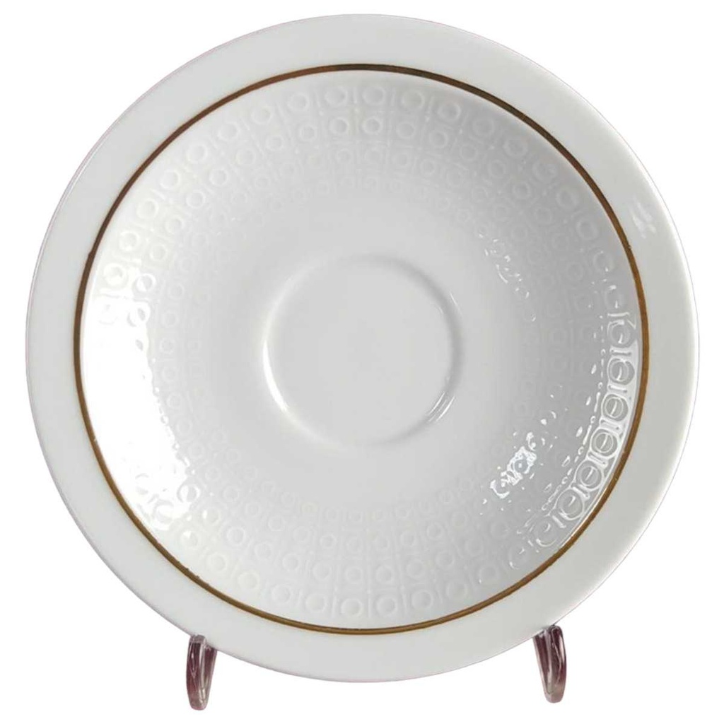 [458133250] Untertasse für Kaffee Goldrand 14,6 cm AK Kaiser Porzellan Form 40 Reliefdekor gebraucht - sehr gut