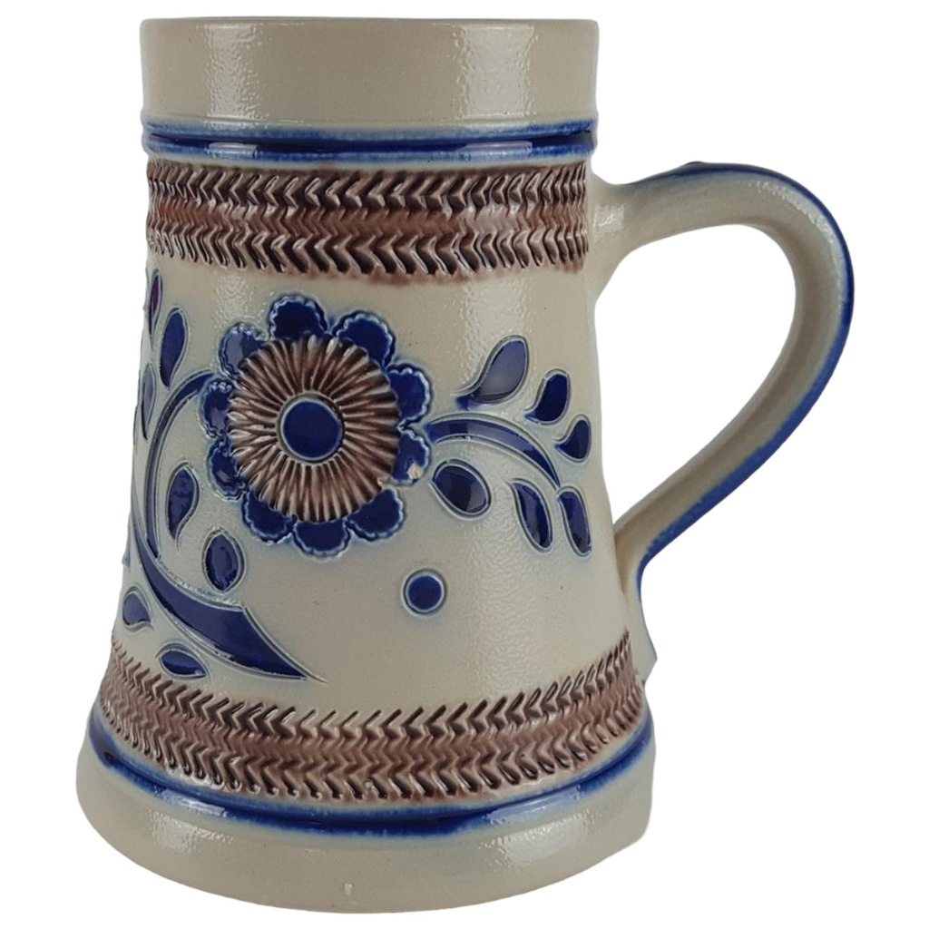 [458133266] Keramik Salzglasur Bierkrug mit Motiv H 14,5 cm