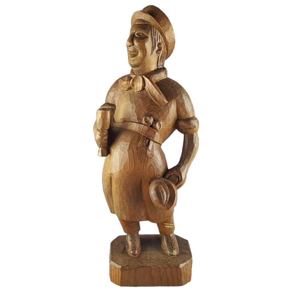 [458138982] Holzfigur Holzskulptur Mann mit Weinglas Weintrinker H 51 cm
