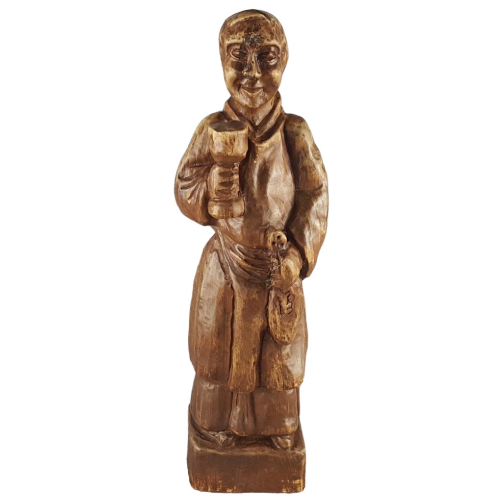 [458138985] Holzfigur Holzskulptur Mönch mit Weinkelch Spain H 38,3 cm