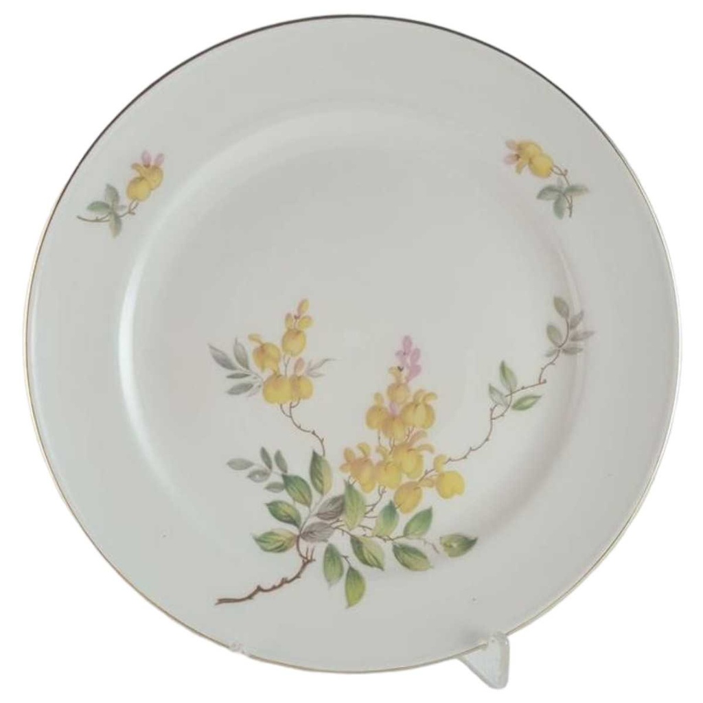 [45813947] Kuchenteller Dessertteller Frühstücksteller Goldrand 19 cm Rhenania Duisdorf gelbe Blumen mit gebraucht - gut