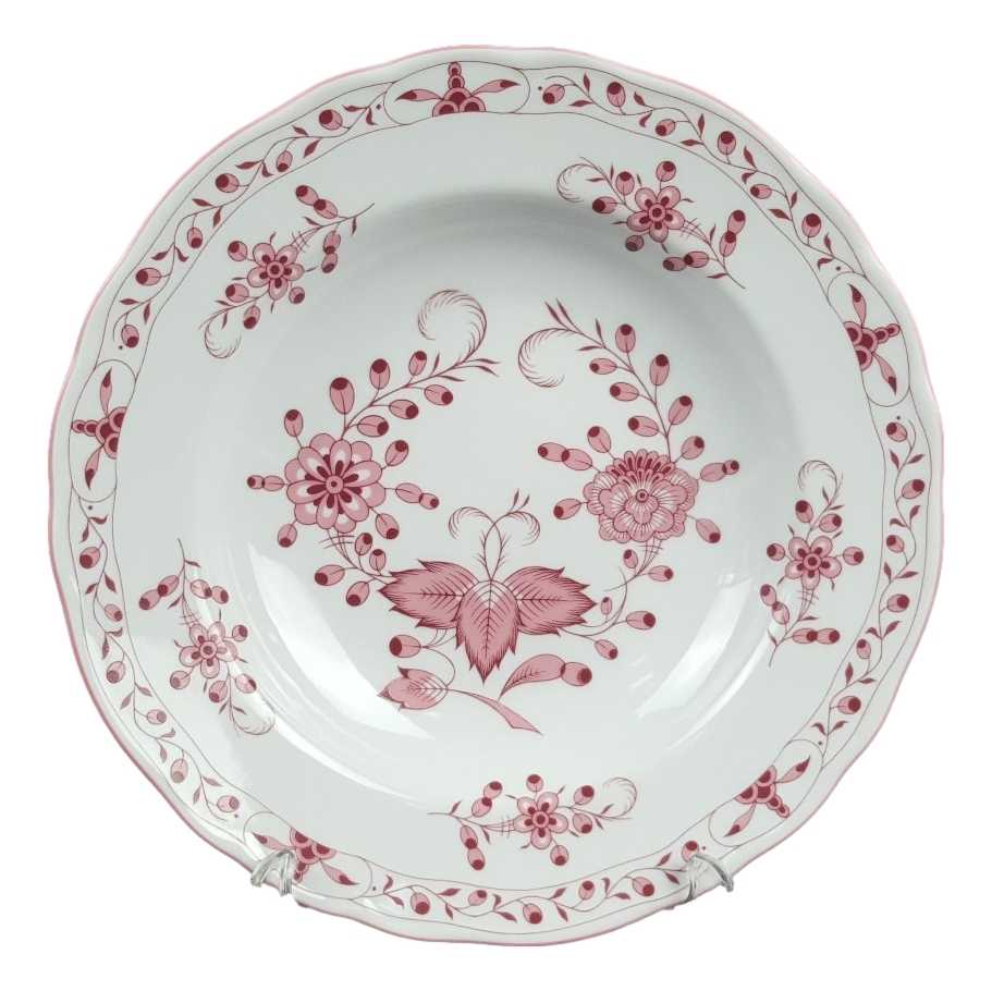 [458139623] Suppenteller 22,2 cm Tirschenreuth Unbekannte Formen Blumenmuster mit rosa Rand gebraucht - gut