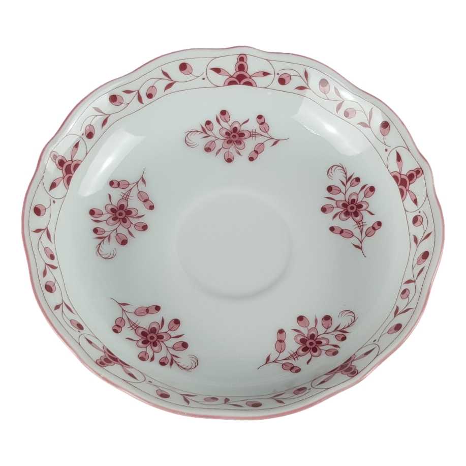 [458139635] Untertasse für Kaffee 14,1 cm Tirschenreuth Unbekannte Formen Blumenmuster mit rosa Rand gebraucht - gut