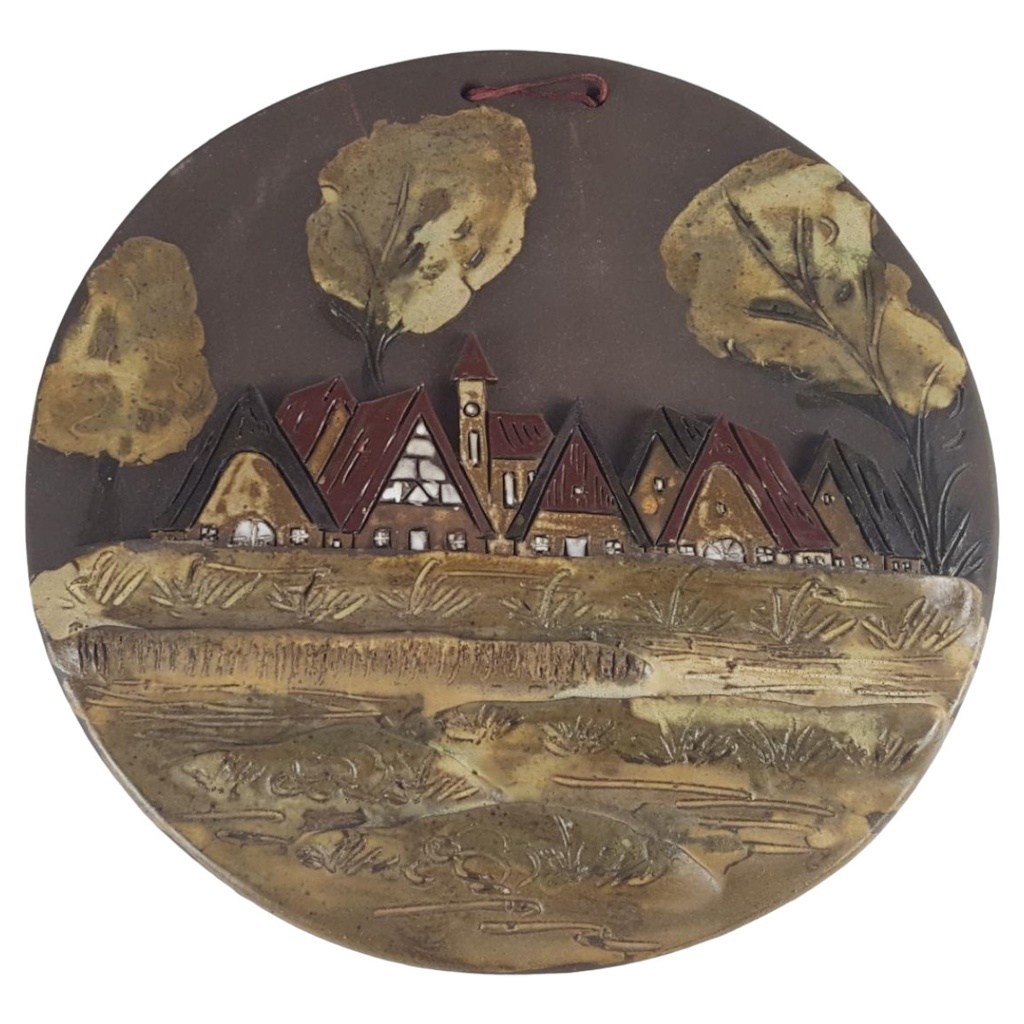 [458139839] Korber Kunsthandwerk Keramik Bild Wandbild Wanddeko D 37,5 cm