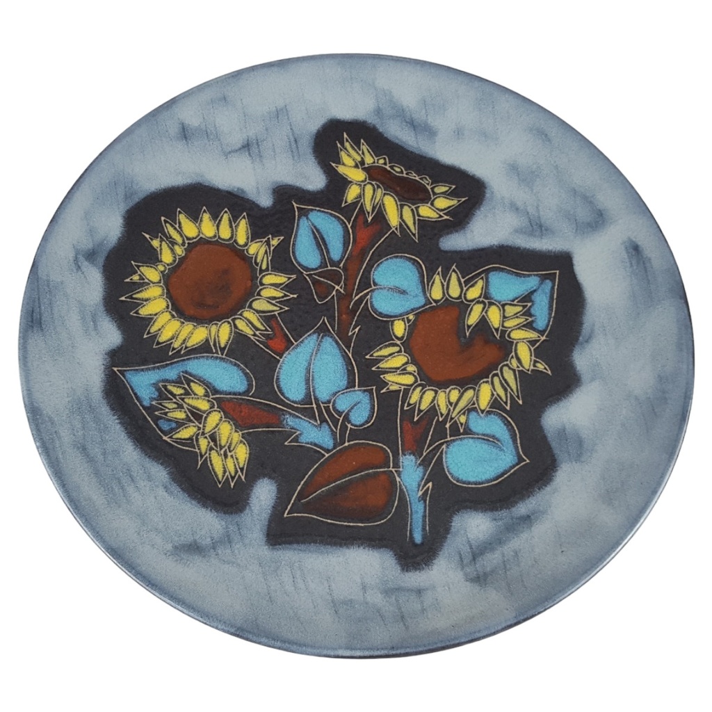 [458139852] Ruscha Keramik Wandteller Platte 717/3 Sonnenblumen D 37 cm