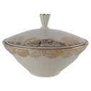 Porzellan Bonboniere Deckeldose Blumendekor Goldrand Goldblumen D 13,5 H 9,5 cm