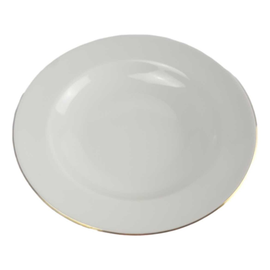 [458142703] Suppenteller Goldrand 22,6 cm Schirnding Bavaria weiß gebraucht - gut