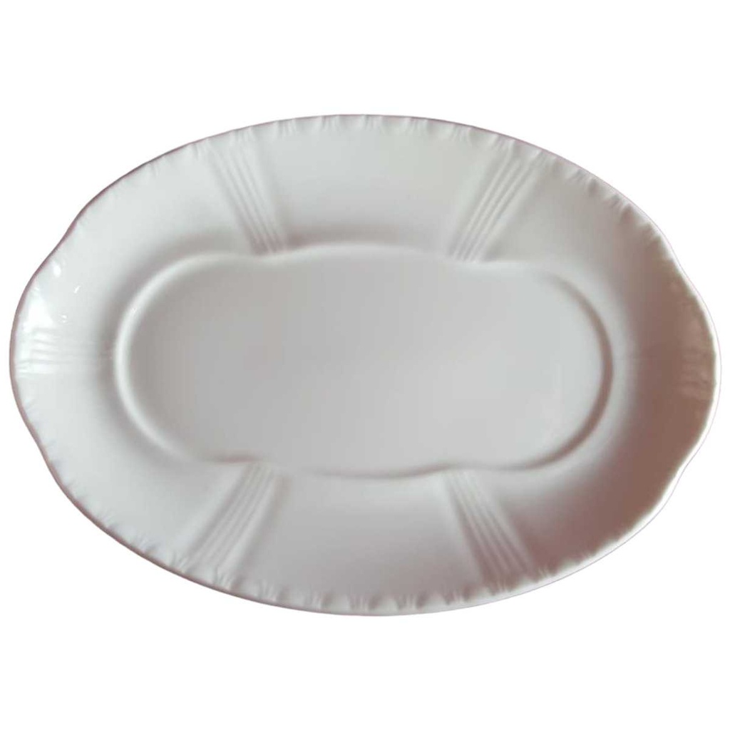 [45814351] Teller Unterteller für Sauciere Serviertablett klein Formano Unbekannte Formen Windsor Weiß Relief Bordüre gebraucht - neuwertig