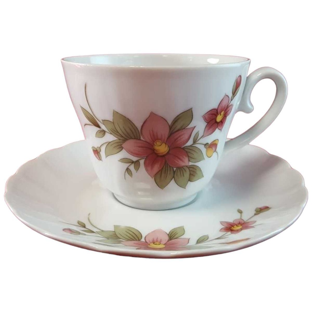 [45814408] Kaffeetasse mit Untertasse Tasse & Winterling Kirchenlamitz Rot Rotrosa Blume Relief Form