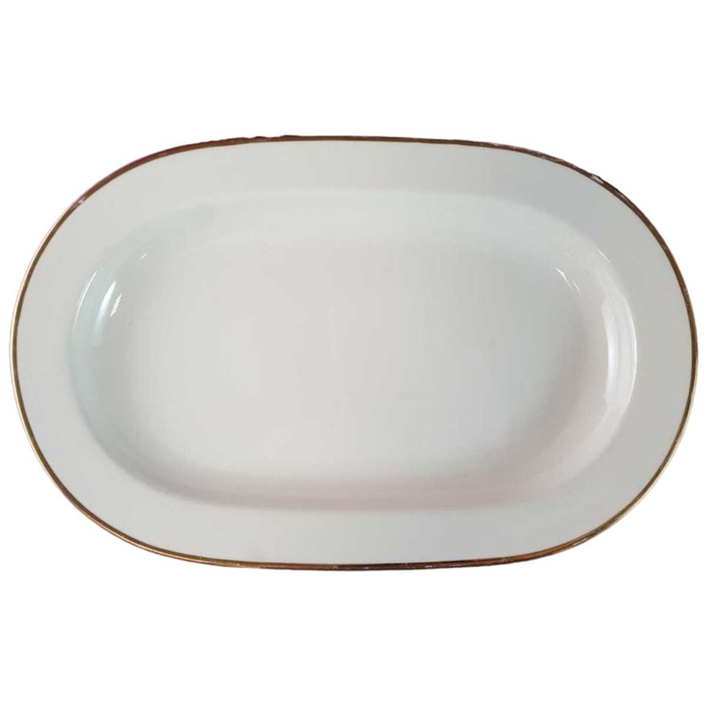 [45815046] Servierplatte Speiseplatte Fleischplatte Steakplatte groß Goldrand 38,5x24,6 cm Seltmann Weiden Vohenstrauß Elfenbein 3 mm Beige gebraucht - gut