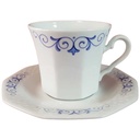 Kaffeetasse mit Untertasse Tasse & Winterling Röslau Rautenrelief Blaudeckor eckig Blau gebraucht - sehr gut