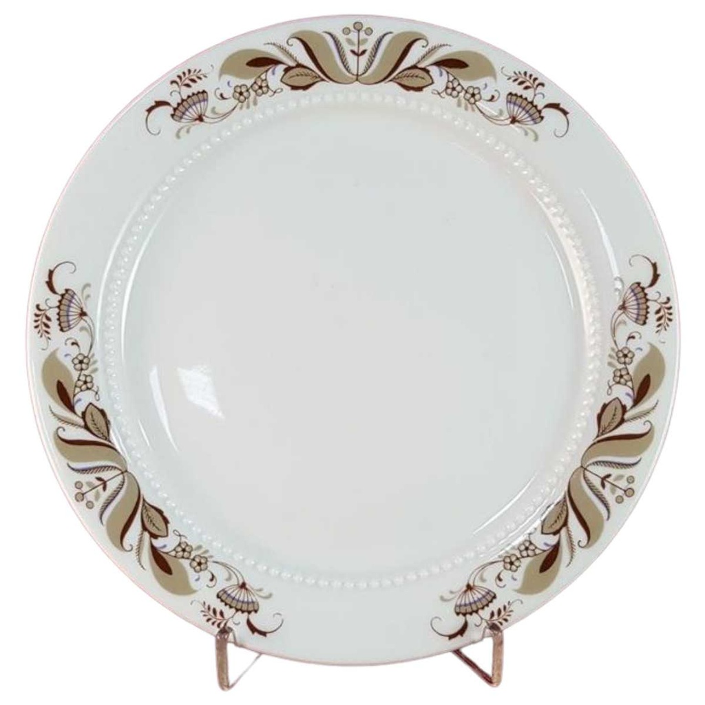 Kuchenteller Dessertteller Frühstücksteller 19,4 cm Eschenbach Venedig Perlrand braunes florales Muster Braun gebraucht - akzeptabel