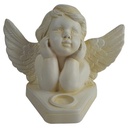 Figur Skulptur Deko Engel Putte mit Teelichthalter Büste Keramik weiß H 22,2 B 28,7 cm
