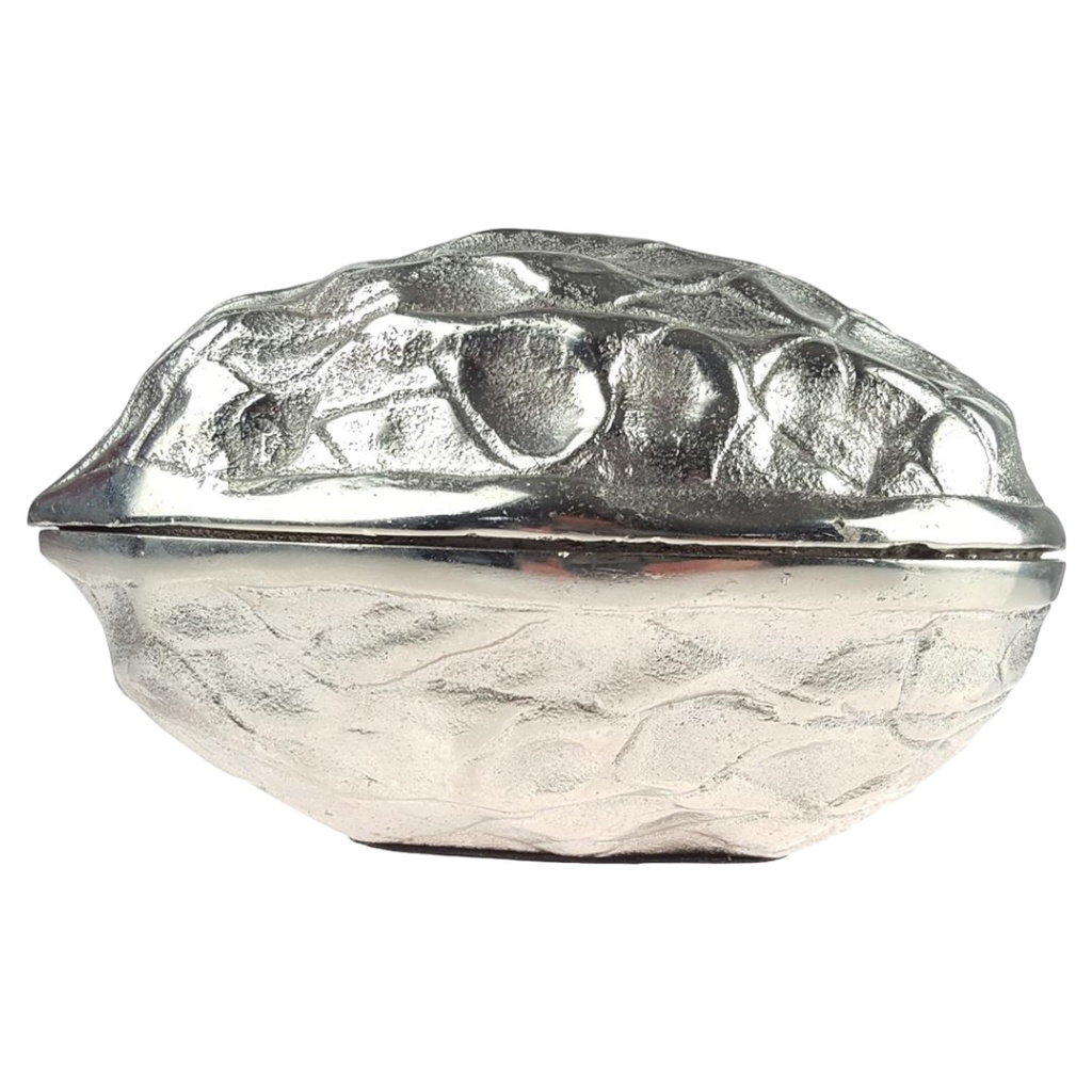 [458164857] Dekorative Walnuss Schale mit Deckel Alu silber 20 cm