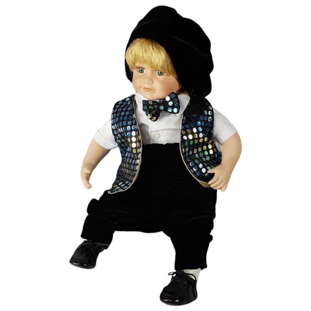 [45816495] Porzellanpuppe Dekopuppe Geschenkidee sitzend H 27,8 cm