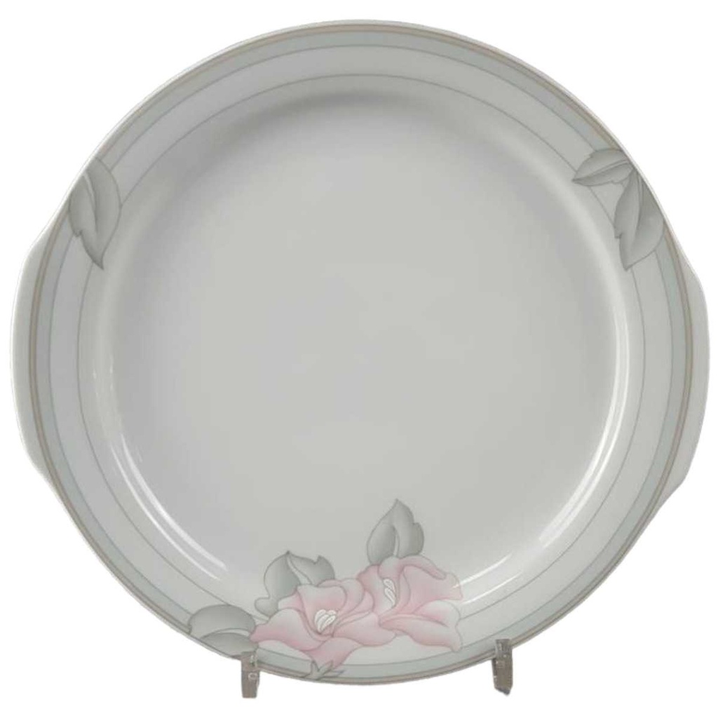 [45816521] Dessertteller Kuchenplatte mit Henkeln Tortenplatte Tortenständer Eschenbach Valencia 1495 rosa Blumen gebraucht - gut