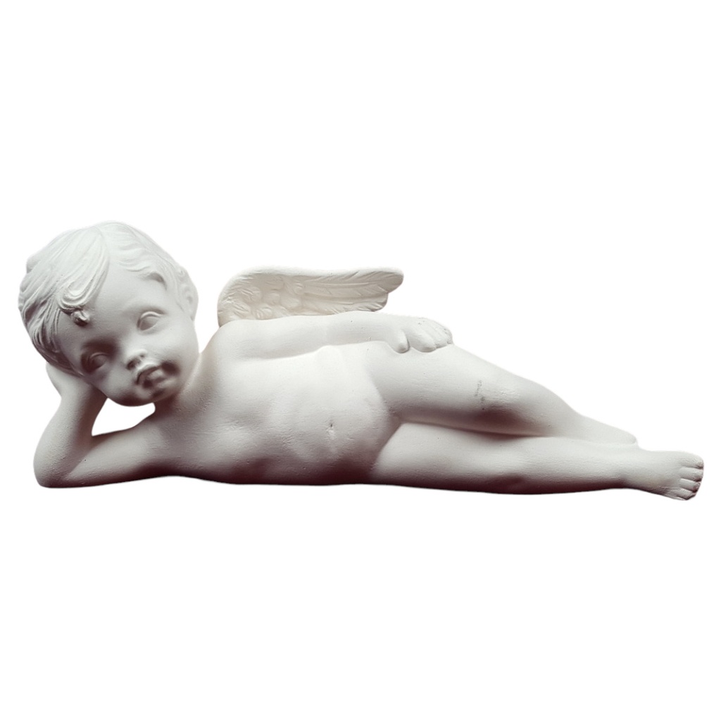 [458166029] Figur Skulptur Engel liegend Porzellan matt weiß H 9 cm