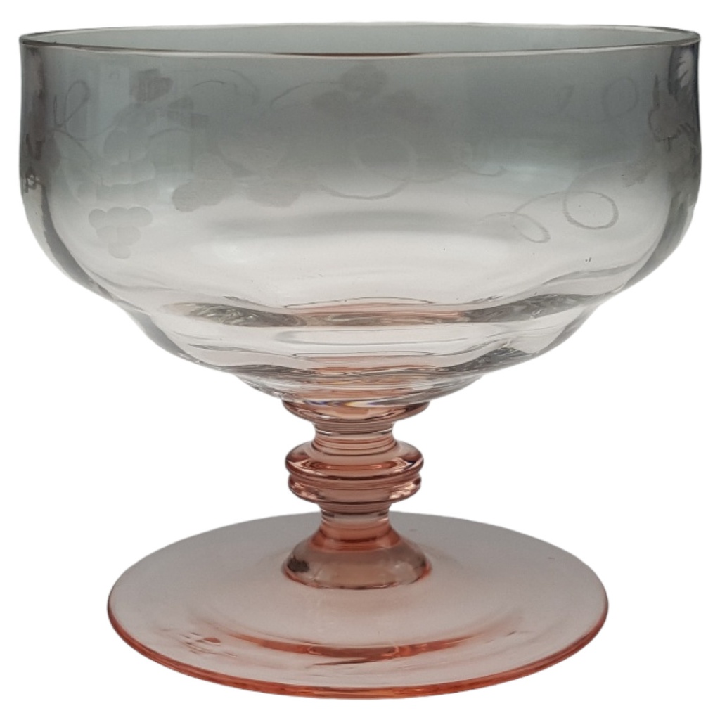Sektschale Eisschale Glasschale Traubenschliff Rosa Stiel