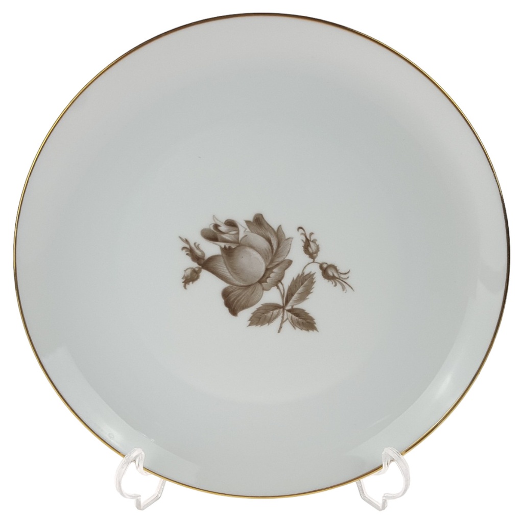 Kuchenteller Dessertteller Goldrand 19,5 cm Königl. pr. Tettau Blumendekor grau Blumen gebraucht - gut