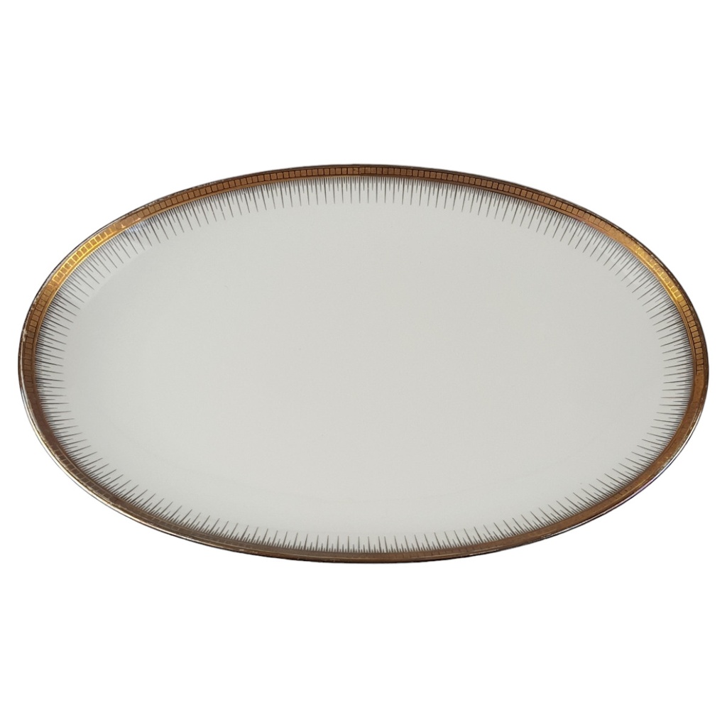 [458166265] Servierplatte Fleischplatte 31,3x21,3 cm Seltmann Weiden Form 25475 grau gold Dekor gebraucht - gut
