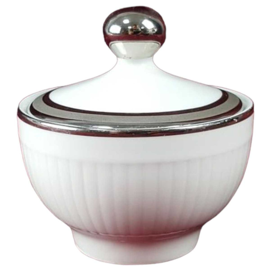 [45816689] Zuckerdose Winterling Kirchenlamitz weiß mit Silberrand und Rillen gebraucht - gut