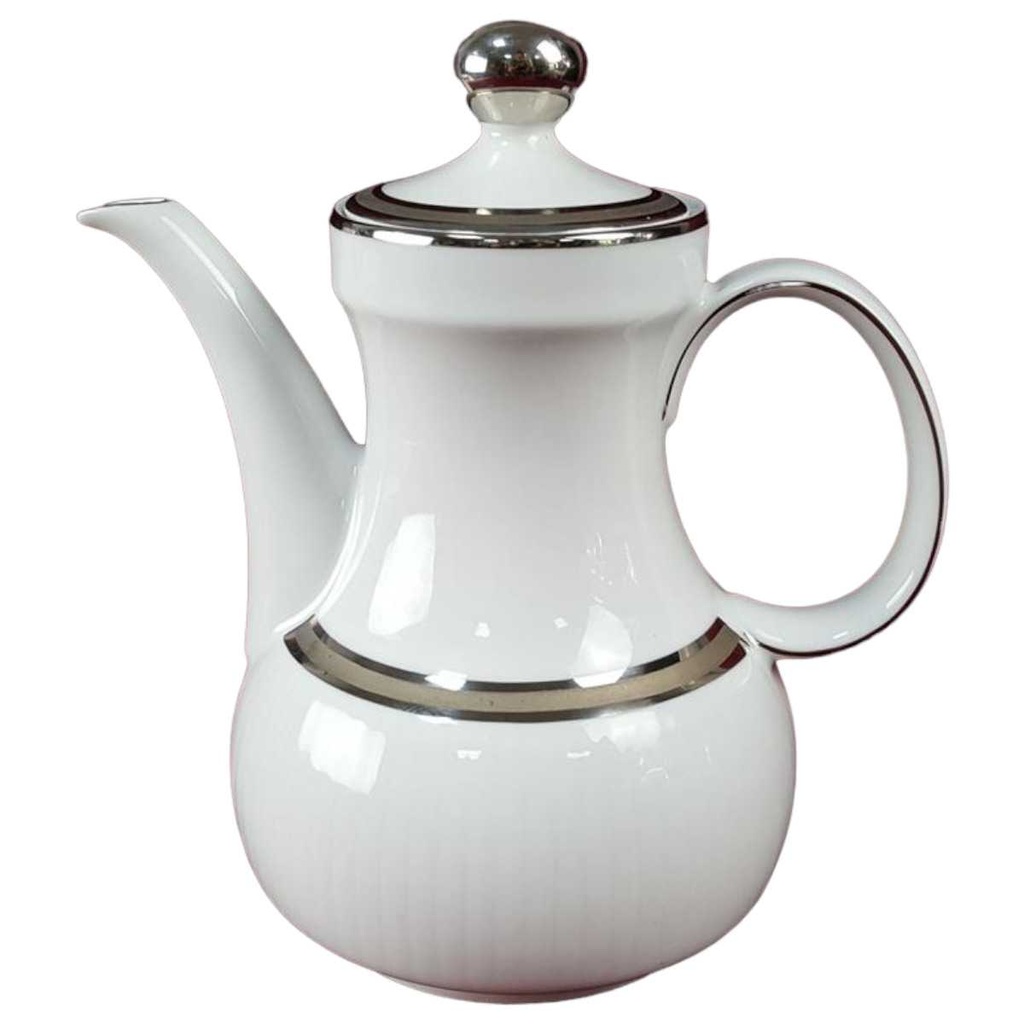 [45816696] Kaffeekanne Kanne 1,3 L Winterling Kirchenlamitz weiß mit Silberrand und Rillen gebraucht - gut