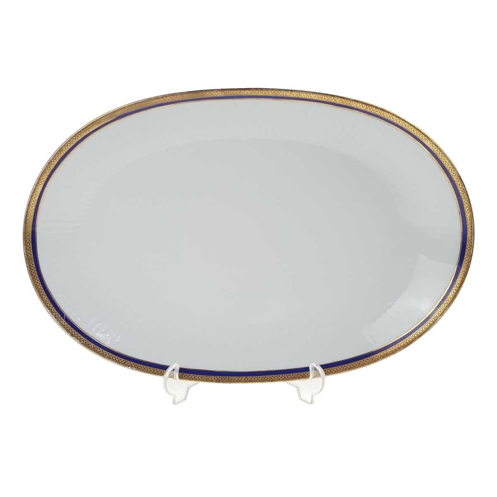 [458168449] Servierplatte Goldrand 37,5x24,9 cm Bareuther Waldsassen geriffelt Blauband Weiß gebraucht - gut