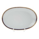 Servierplatte Goldrand 37,5x24,9 cm Bareuther Waldsassen geriffelt Blauband Weiß gebraucht - gut