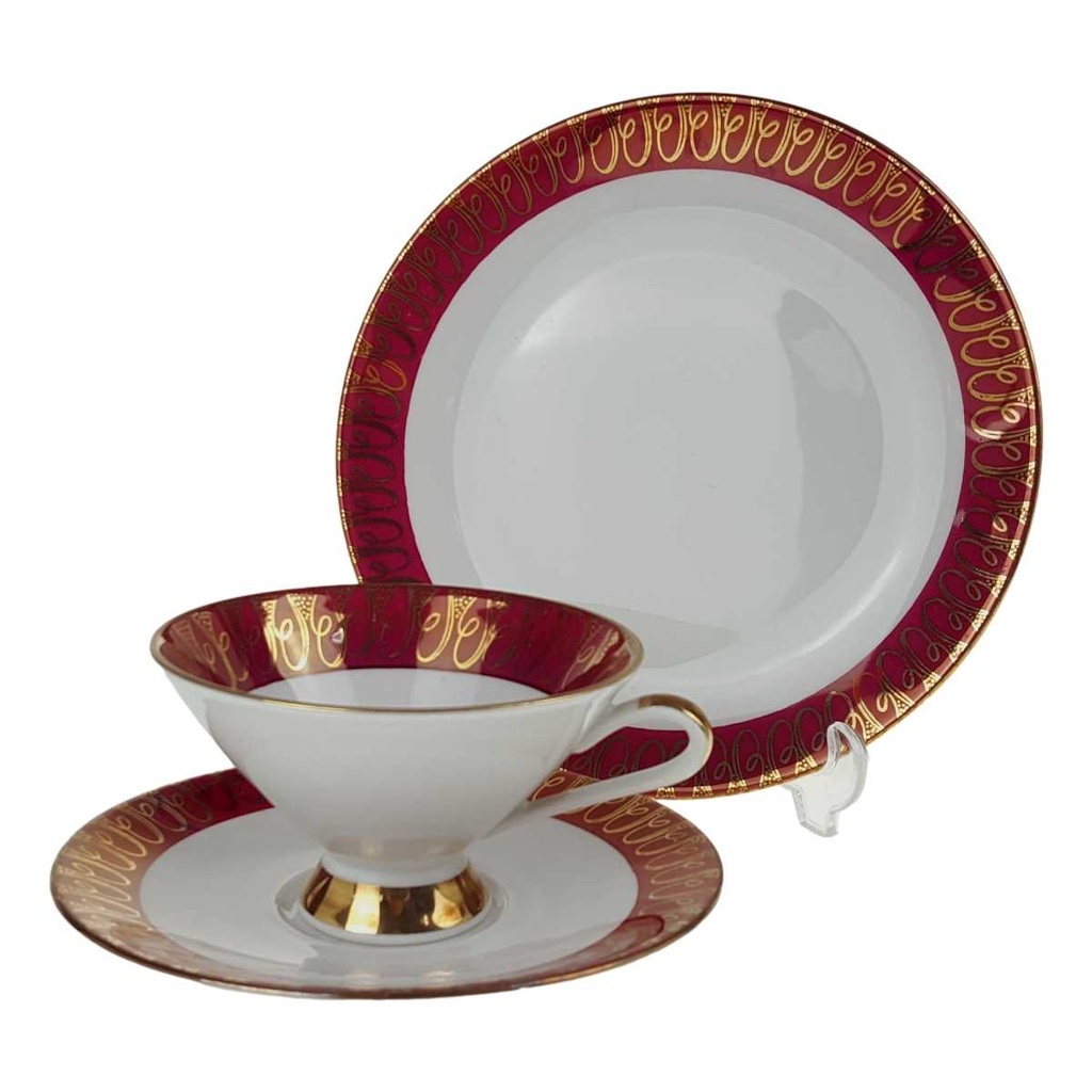 [458168584] Gedeck Sammeltasse 3tlg. Kronester Bavaria Rot Golddekor