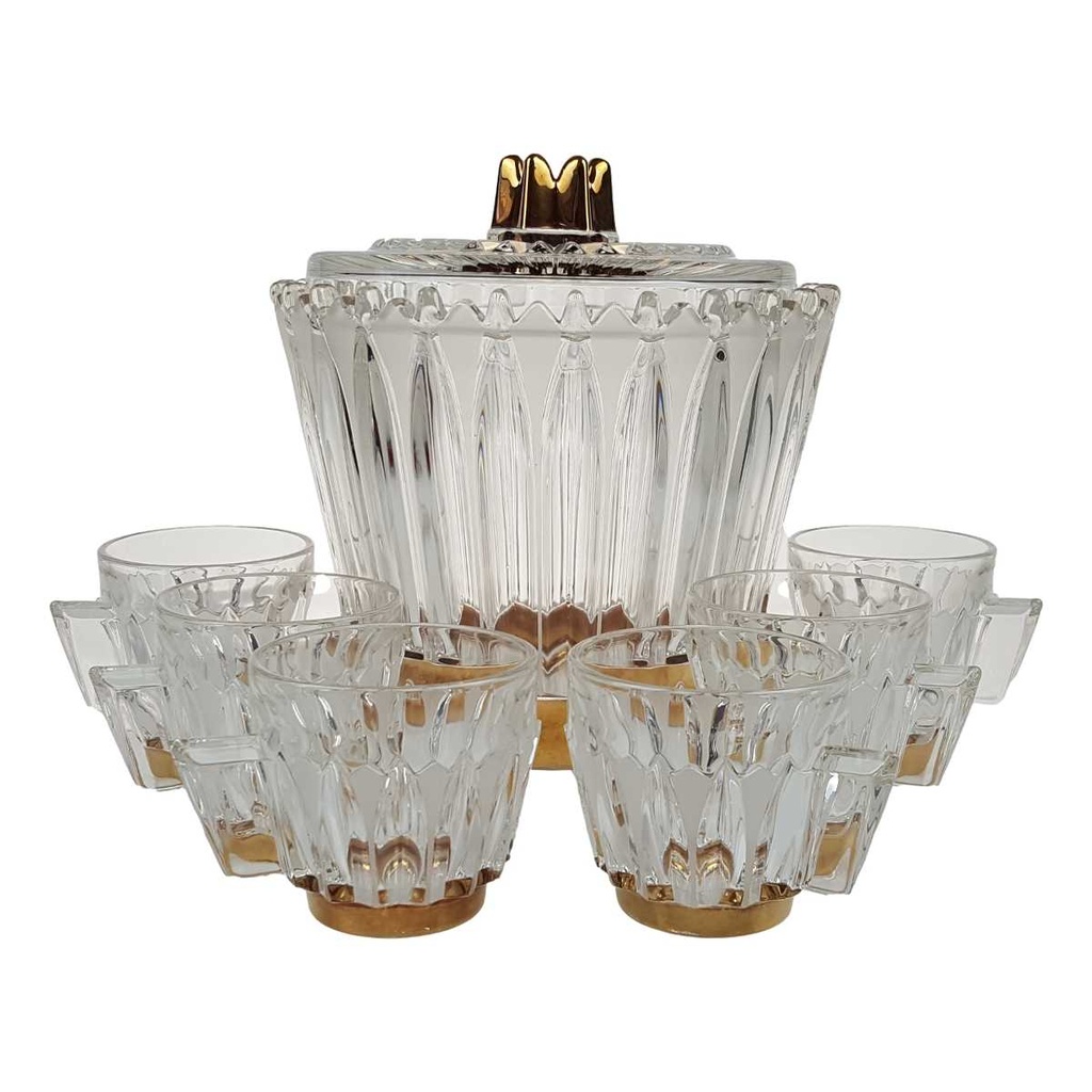 [458168659] Bowle mit 6 Bechern Goldrand 7tlg 3,5 L Krone Gold gebraucht - gut