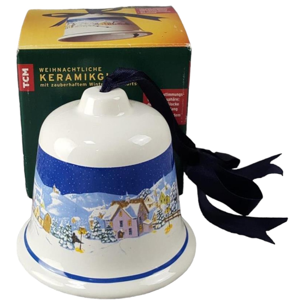 TCM Weihnachtliche Keramikglocke mit zauberhaftem Winterlandschafts-Dekor