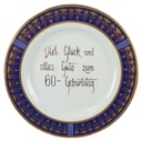 Teller D 30,4 cm Kobalt Golddekor Viel Glück und alles Gute zum 60 Geburtstag