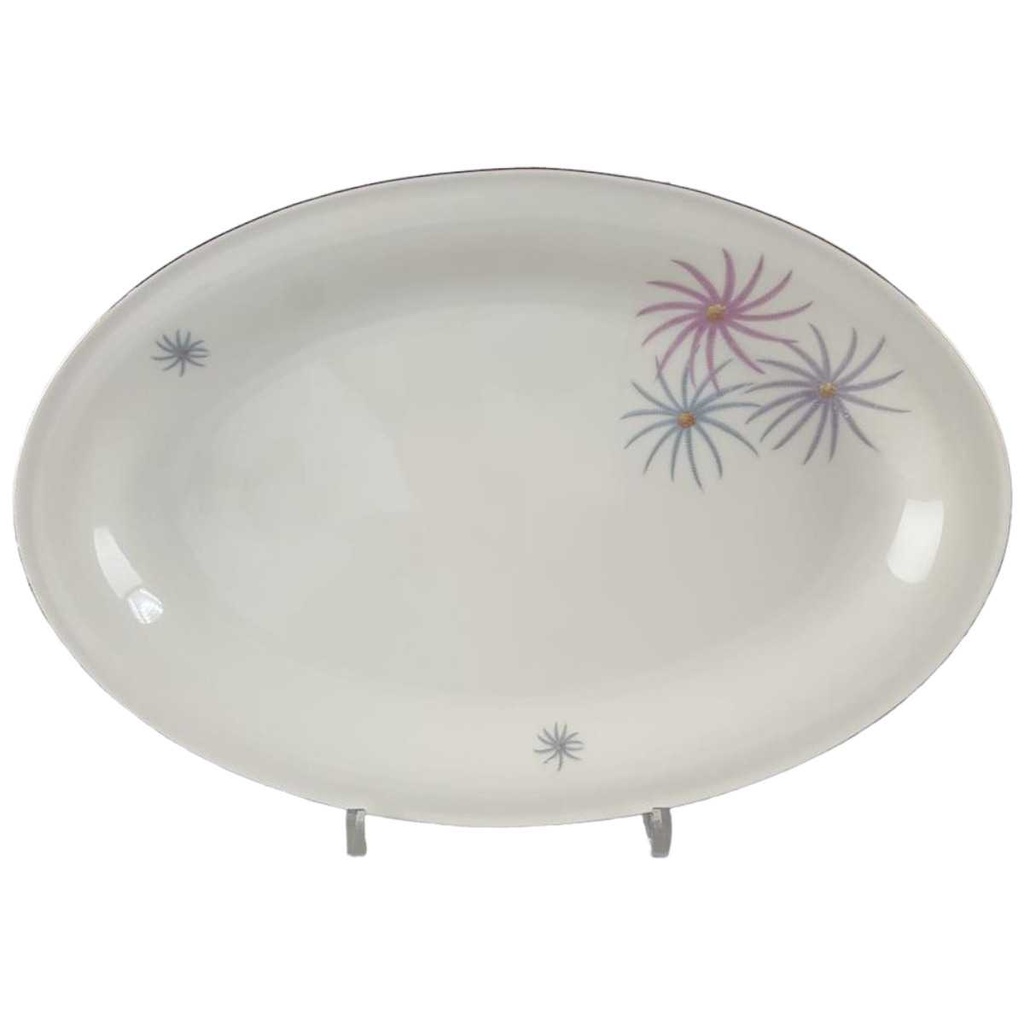 Servierplatte Steakplatte Goldrand 32,5x22 cm Tirschenreuth Dekor 1244 Elfenbein gebraucht - akzeptabel