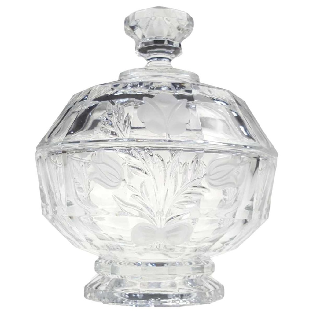 Deckeldose Bonboniere Ätzdekor 16 cm H 19,5 Kristallglas