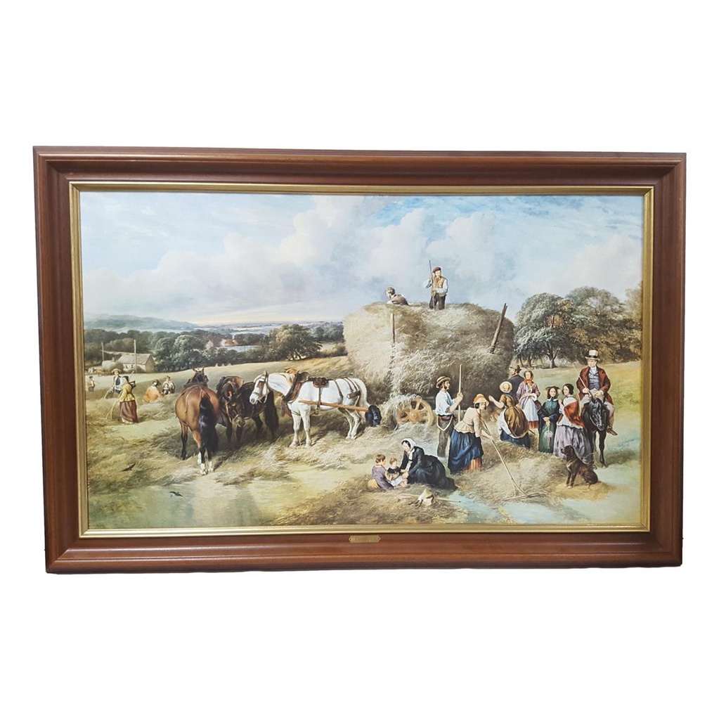 Öl-Druck auf Leinwand Gemälde mit Rahmen Motiv Feldarbeiter 114x74 cm