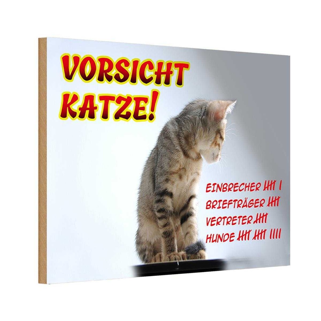 Holzschild 12x18 cm Vorsicht Katze Strichliste Warnschild Hinweisschild