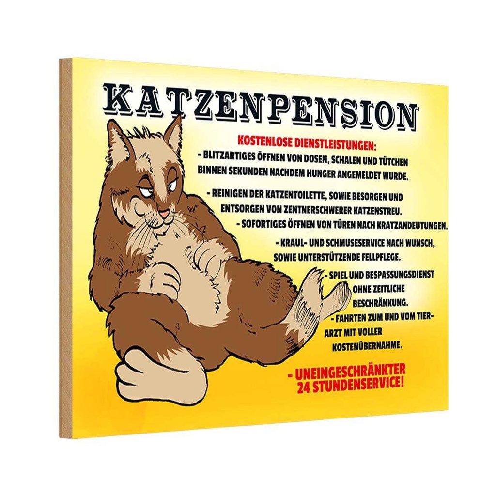 Holzschild 12x18 cm Katzenpernsion 24h Service Tier Haustier