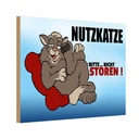 Holzschild 12x18 cm Nutzkatze bitte nicht stören blaues Tier Haustier