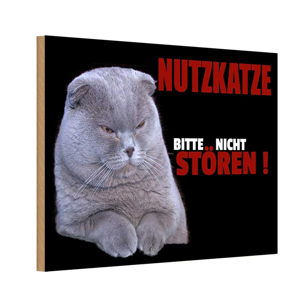 Holzschild 12x18 cm Nutzkatze bitte nicht stören schwarz Tier Haustier