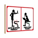 Holzschild 12x18 cm Bitte im Sitzen pinkeln s/w Warnschild Hinweisschild