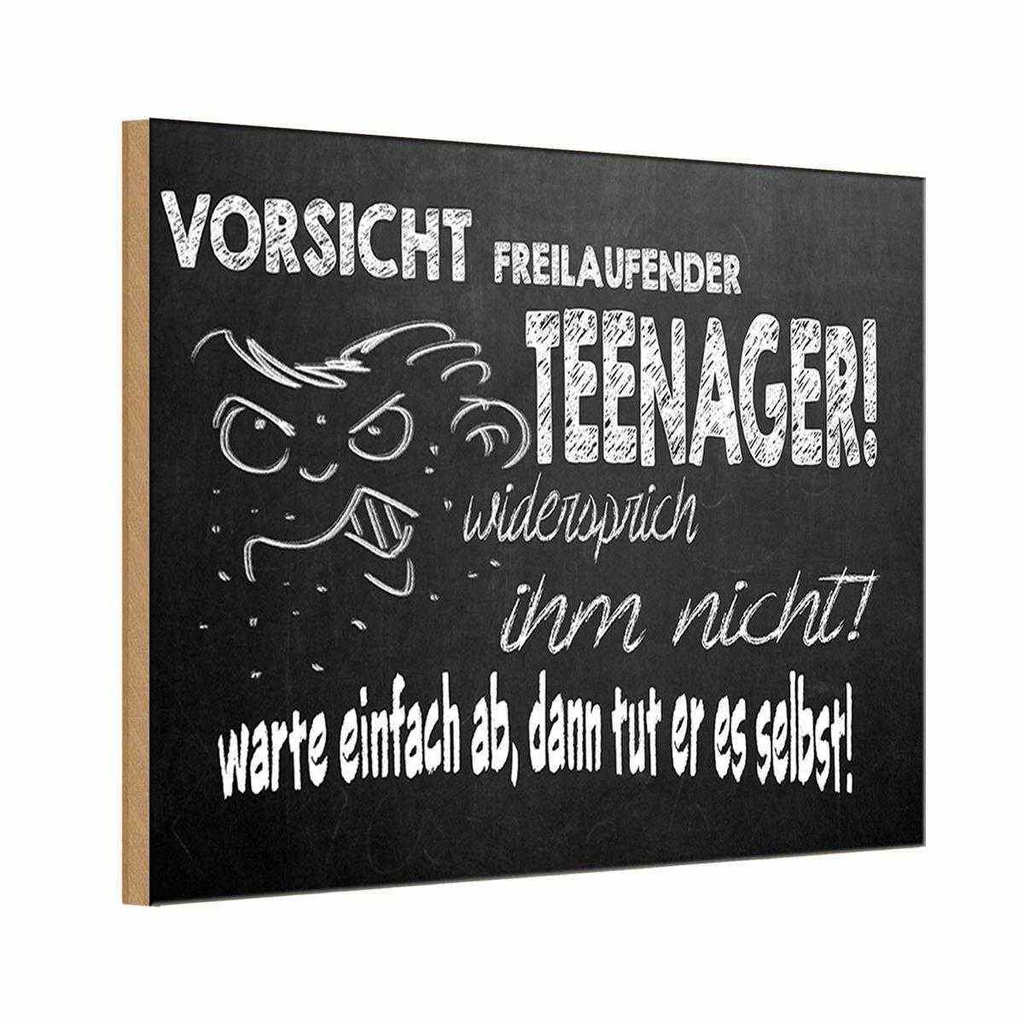 Holzschild 12x18 cm Vorsicht freilaufender Teenager Warnschild Hinweisschild