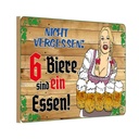 Holzschild 12x18 cm Alkohol 6 Biere sind ein Essen