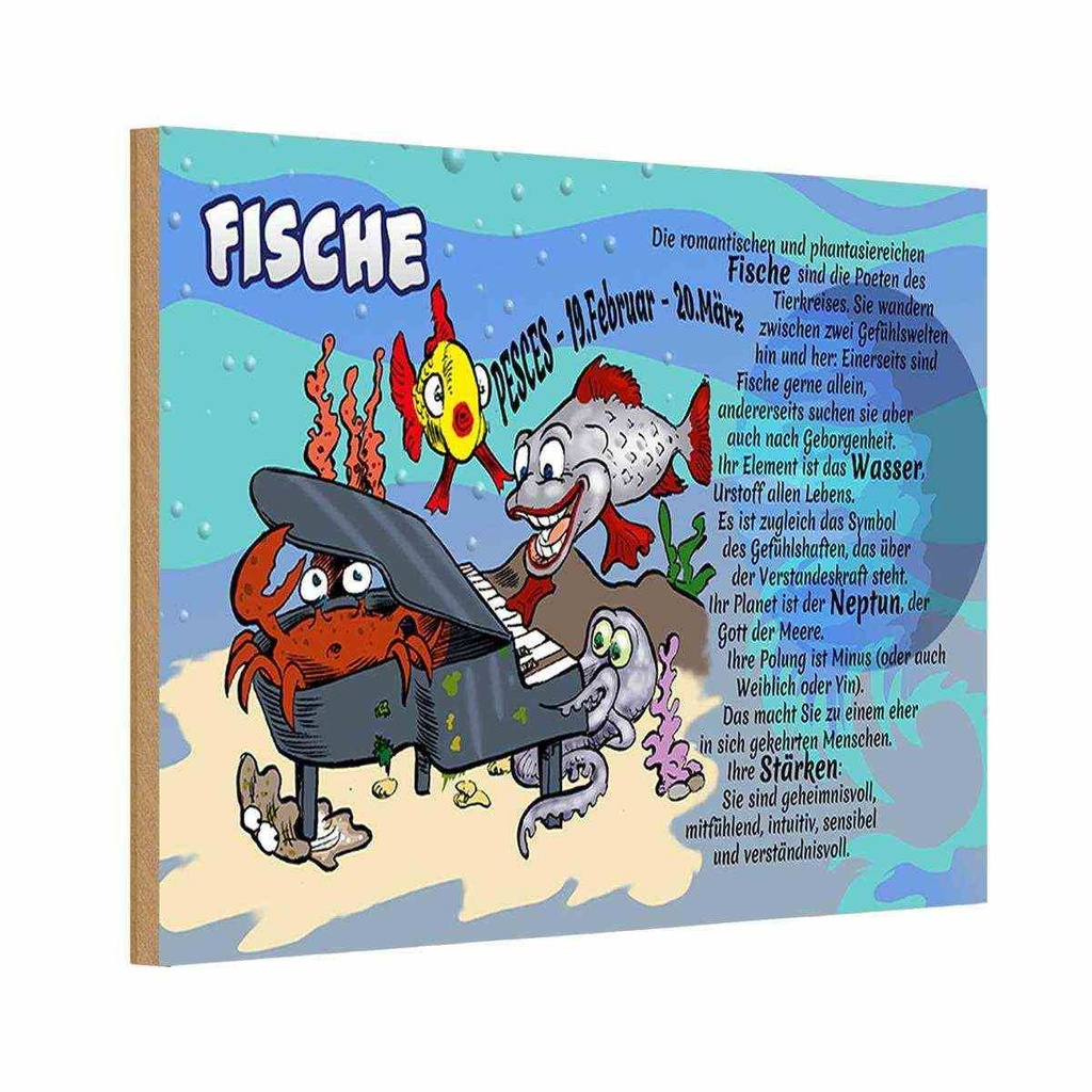 Holzschild 12x18 cm Sternzeichen Fische 19 Februar 20 März Dekoration