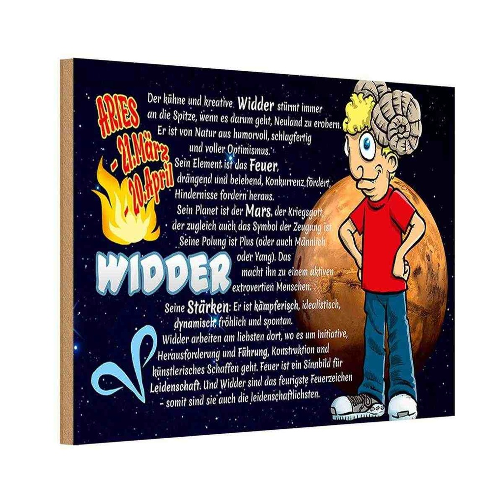 Holzschild 12x18 cm Sternzeichen Widder Planet Mars Dekoration